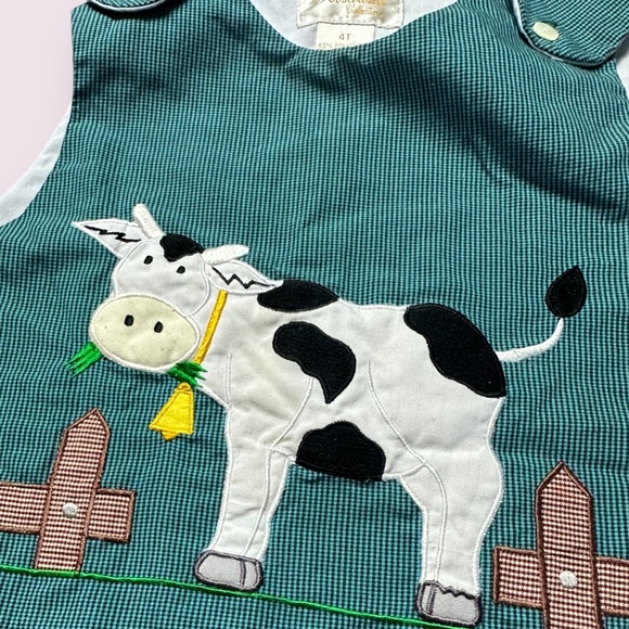 Toddler Rosalina Collection Teal Cow Farm Fence Print Tank Dress Size 4T - Picture 3 of 9